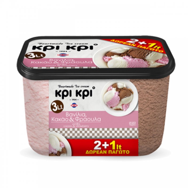 Κρι κρι παγωτό Heartmade Βανίλια, Κακάο & φράουλα 3lt