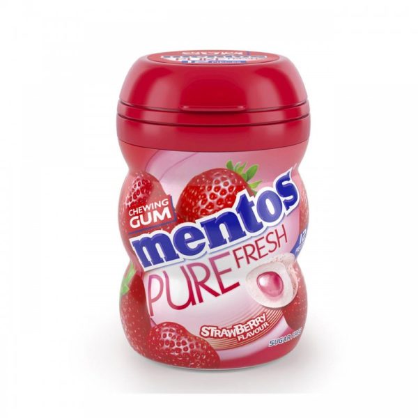 Mentos Pure Fresh τσίχλες Strawberry με γεύση φράουλα χωρίς ζάχαρη mini Bottle 18gr