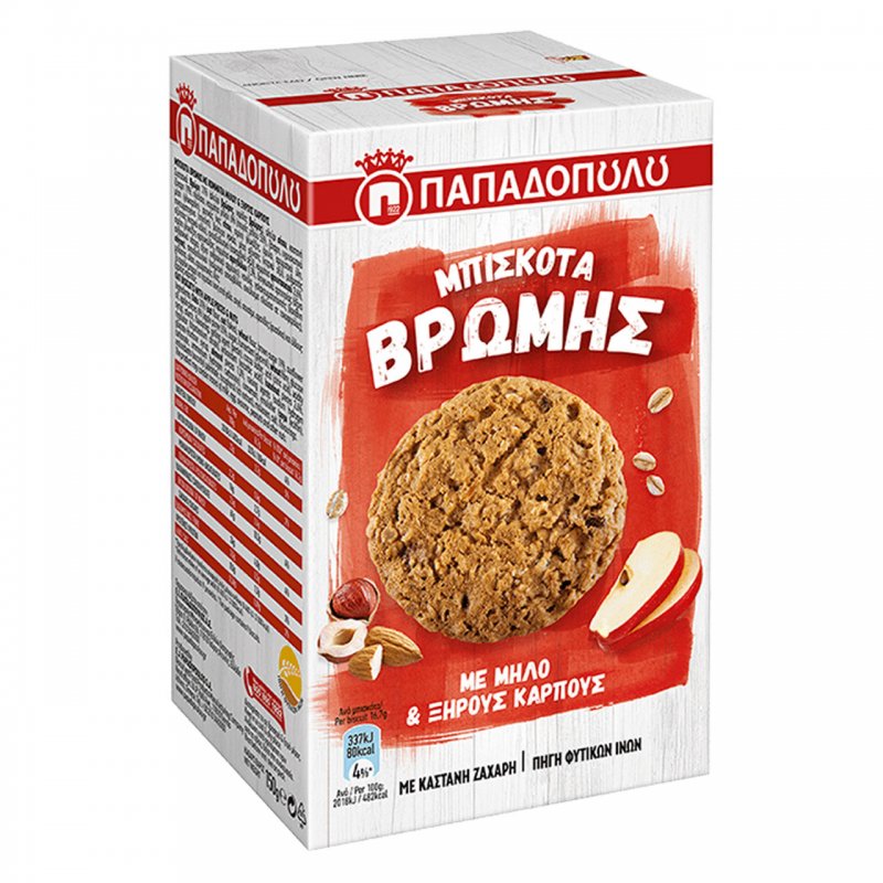 Παπαδοπούλου μπισκότα βρώμης με μήλο και ξηρούς καρπούς 150gr